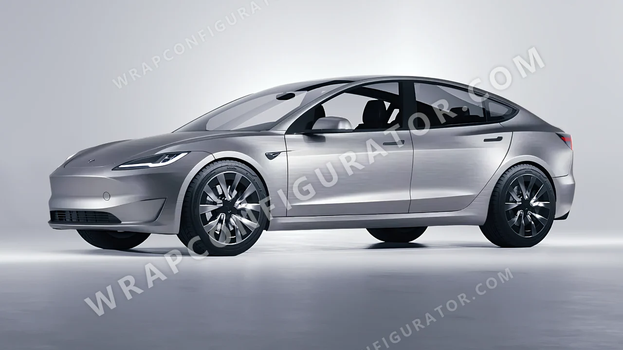 Grey Tesla Model 3 2024 wrapped in Avery Dennison Brushed Titanium SW900-802-X