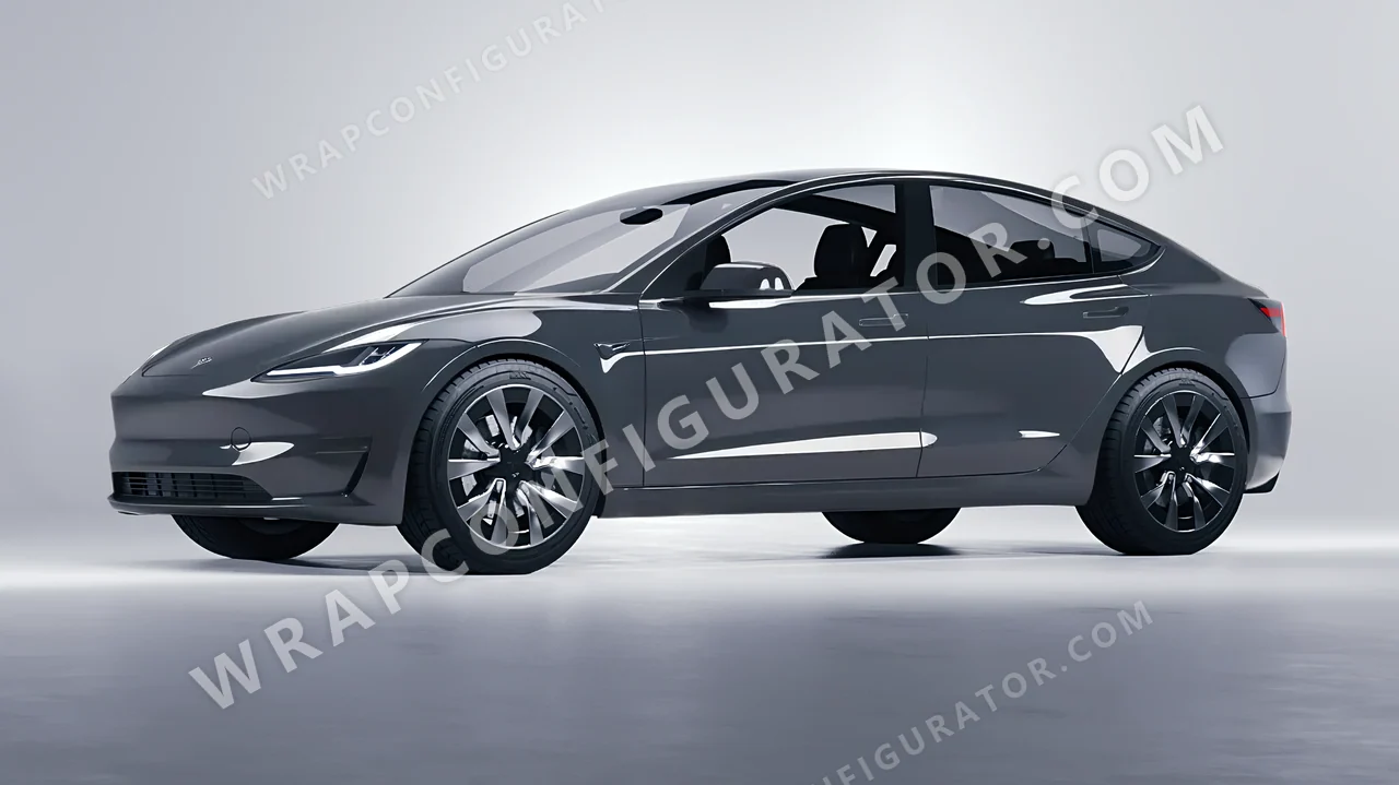Grey Tesla Model 3 2024 wrapped in Avery Dennison Dark Grey SW900-865-O