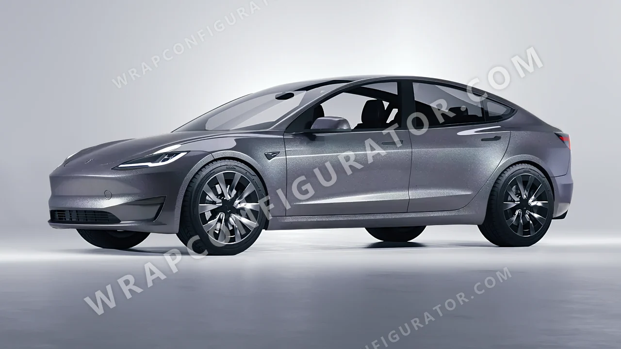 Grey Tesla Model 3 2024 wrapped in Avery Dennison Pride Prismatic Grey SW900-879-M