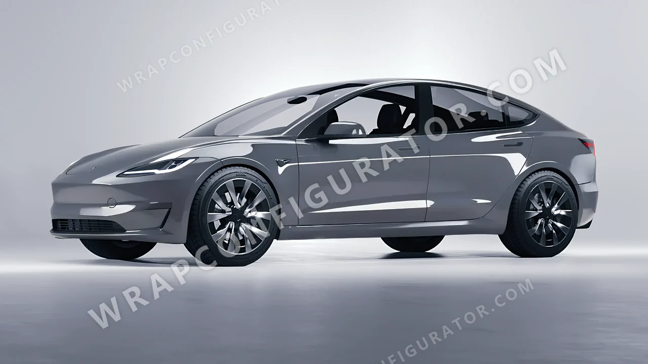 Grey Tesla Model 3 2024 wrapped in Avery Dennison Rock Grey SW900-821-O