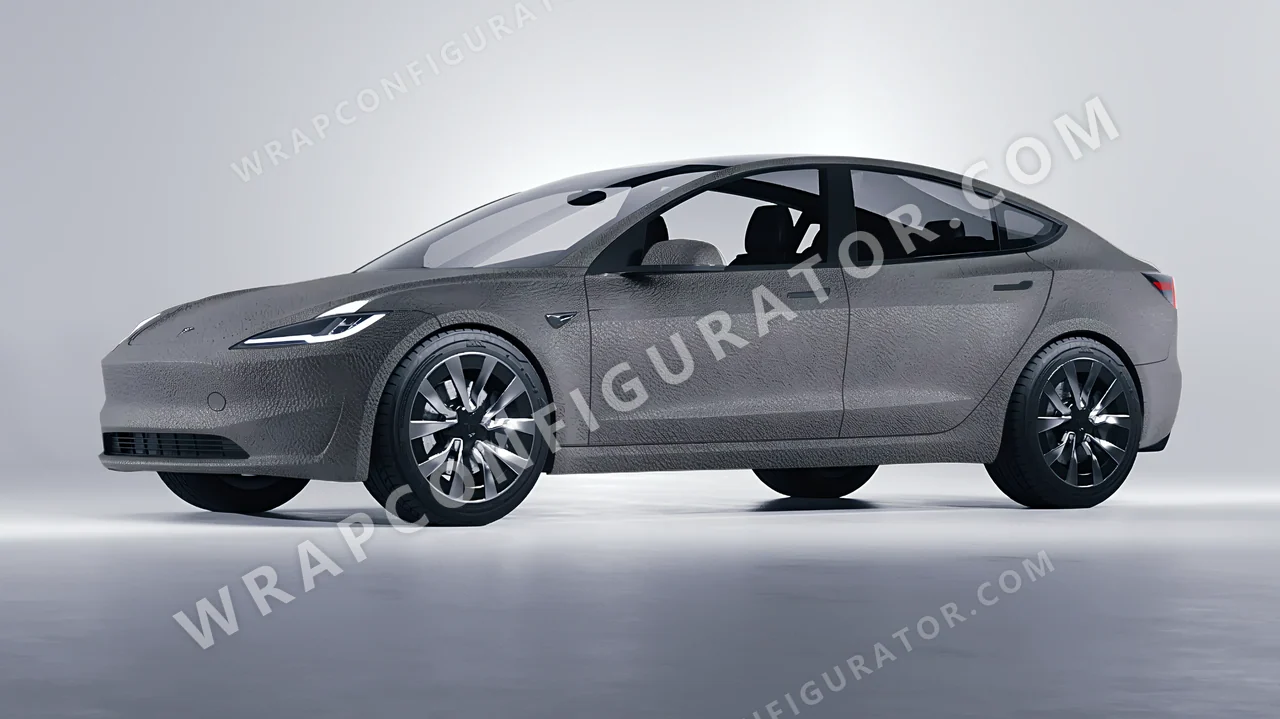 Grey Tesla Model 3 2024 wrapped in Avery Dennison Rugged Bedrock Grey SW900-824-X