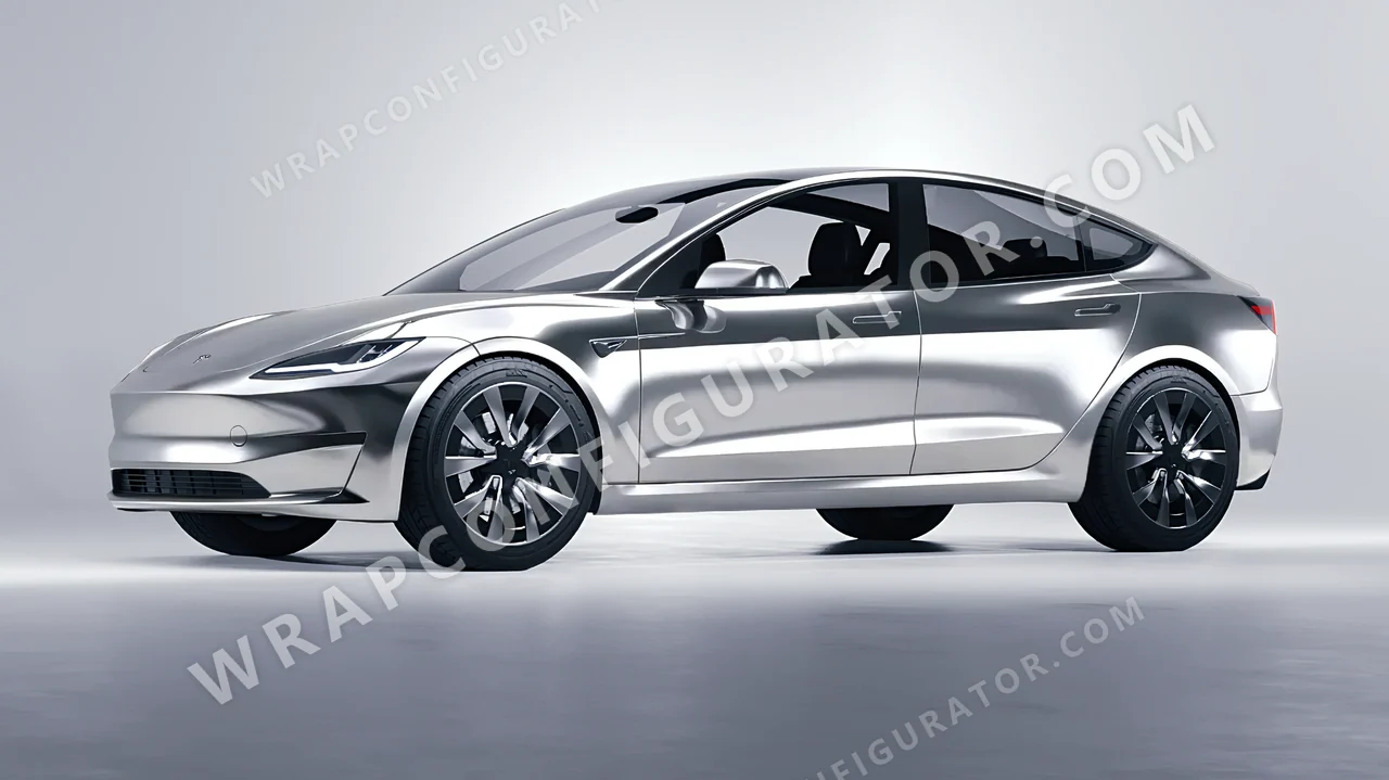 Grey Tesla Model 3 2024 wrapped in Avery Dennison Silver SF100-843-S