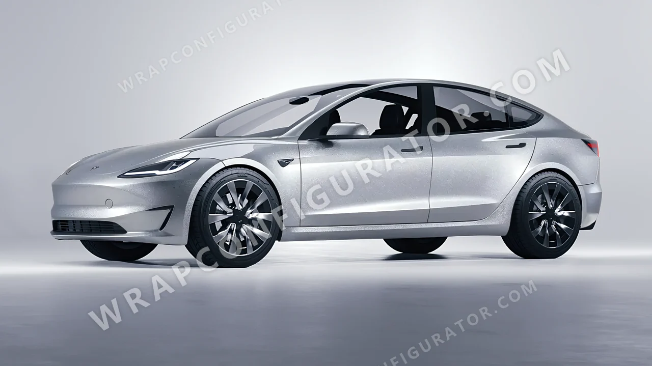 Grey Tesla Model 3 2024 wrapped in Avery Dennison Silver SW900-803-M