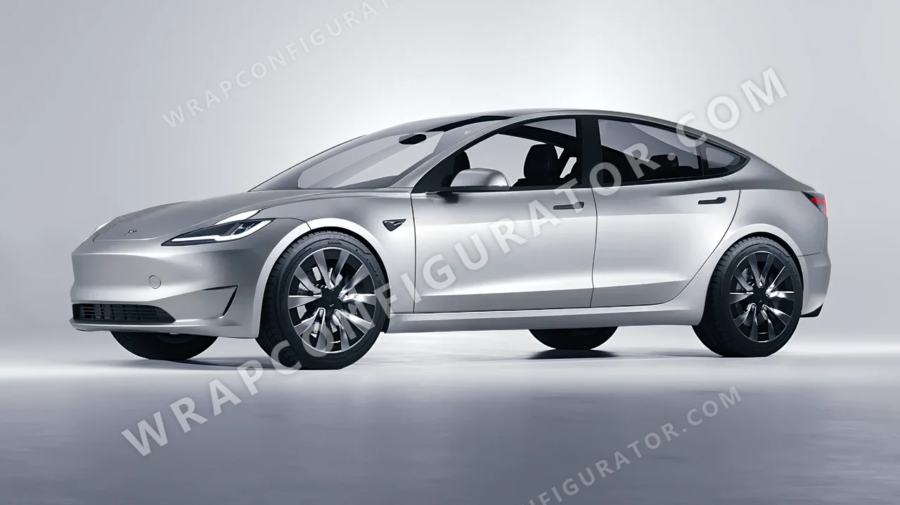 Grey Tesla Model 3 2024 wrapped in Avery Dennison Silver SW900-857-M