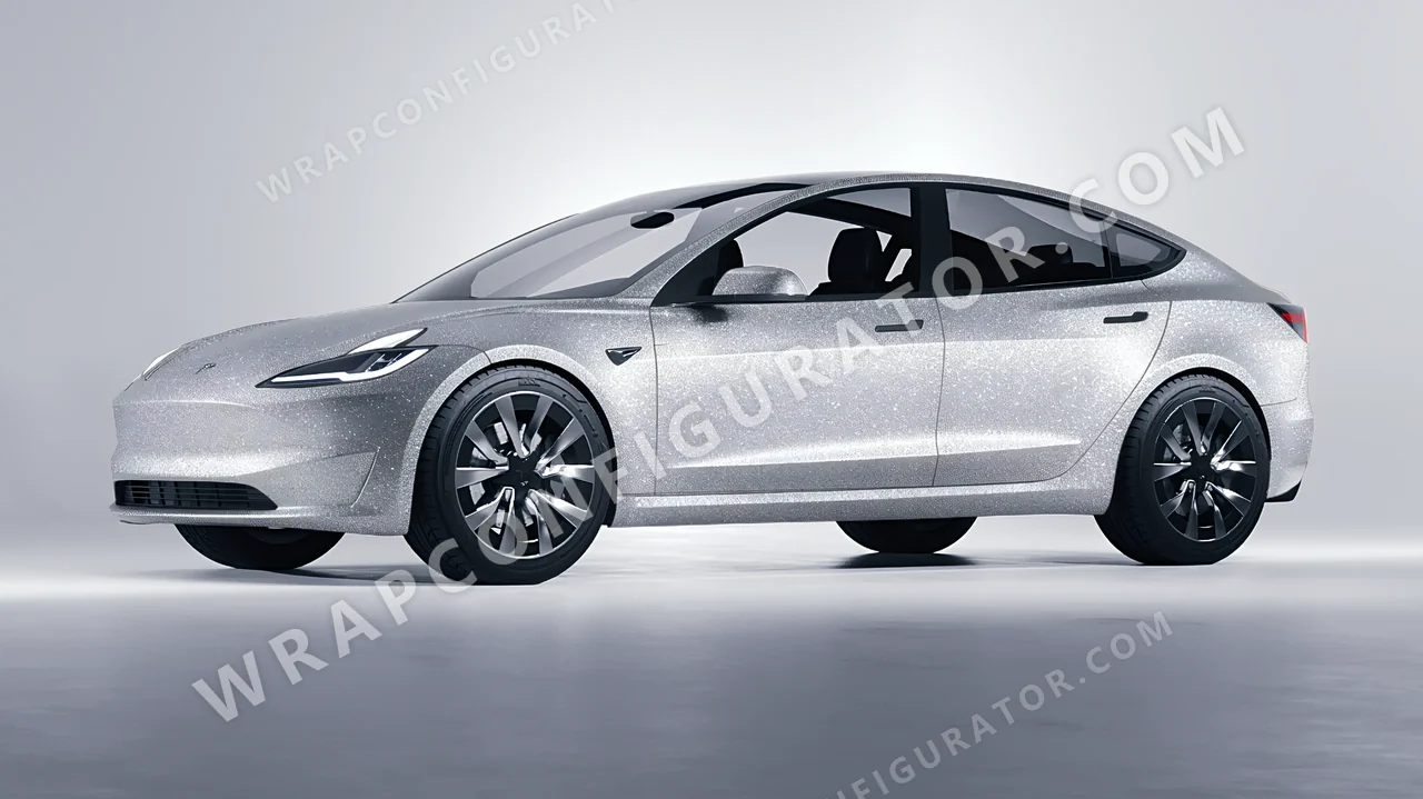 Grey Tesla Model 3 2024 wrapped in Avery Dennison Silver SW900-878-D