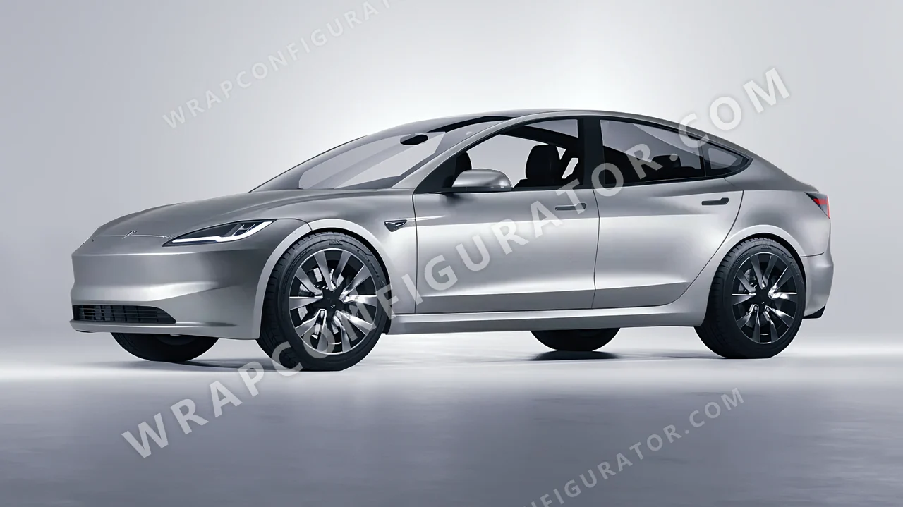 Grey Tesla Model 3 2024 wrapped in Inozetek Dynamic PPF Silver DPPF808