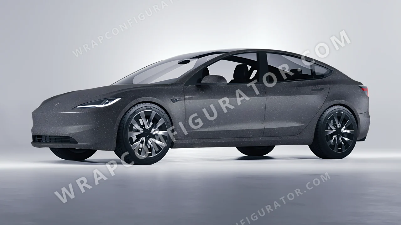 Grey Tesla Model 3 2024 wrapped in KPMF Dark Grey Matt K89015
