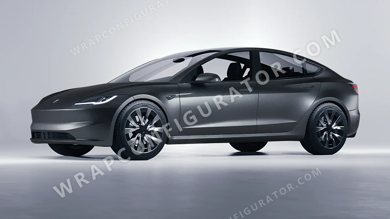 Grey Tesla Model 3 2024 wrapped in KPMF Matt Anthracite K75320