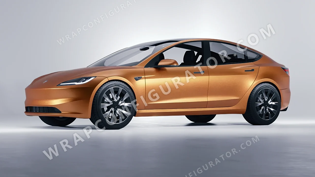 Grey Tesla Model 3 2024 wrapped in KPMF Matt Iced Amber Titanium K75591