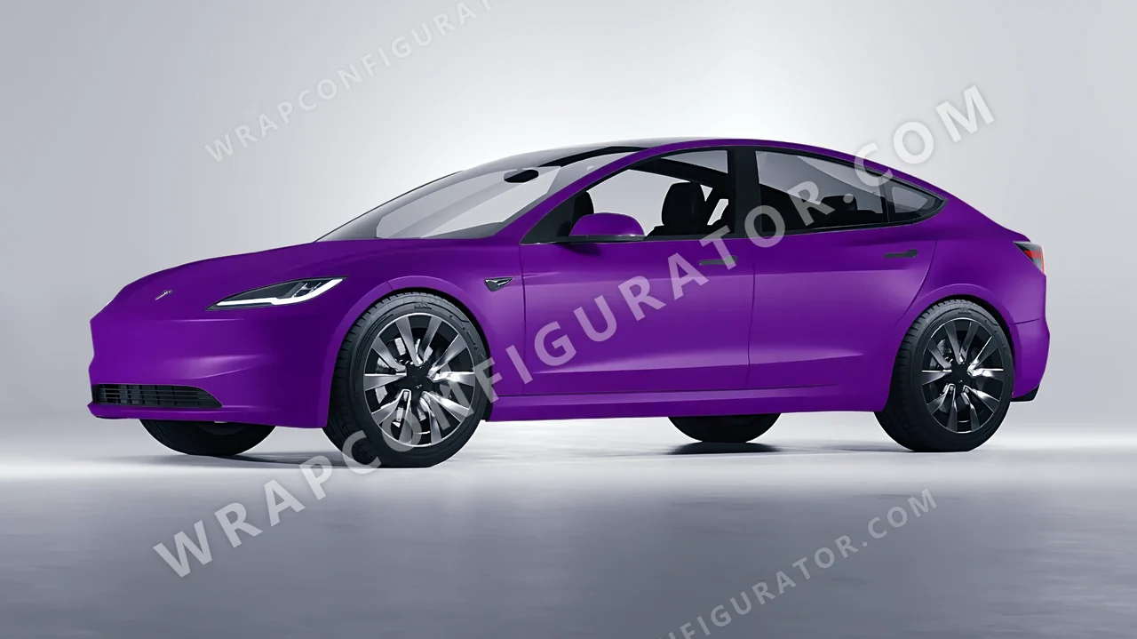 Grey Tesla Model 3 2024 wrapped in KPMF Matt Iced Amethyst Titanium K75568