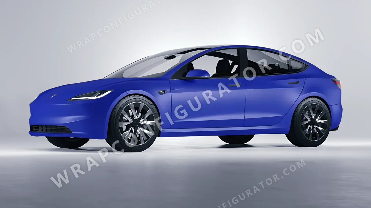 Grey Tesla Model 3 2024 wrapped in KPMF Matt Iced Blue Titanium K75505