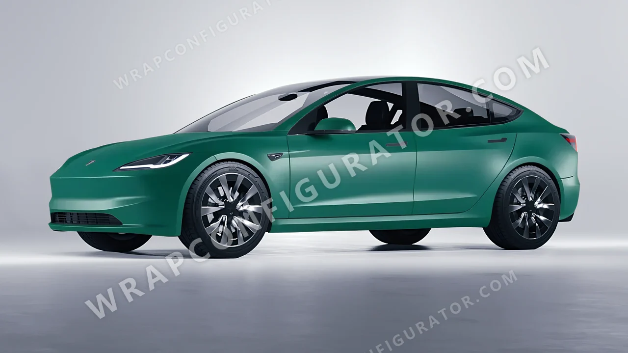 Grey Tesla Model 3 2024 wrapped in KPMF Matt Iced Green Titanium K75507