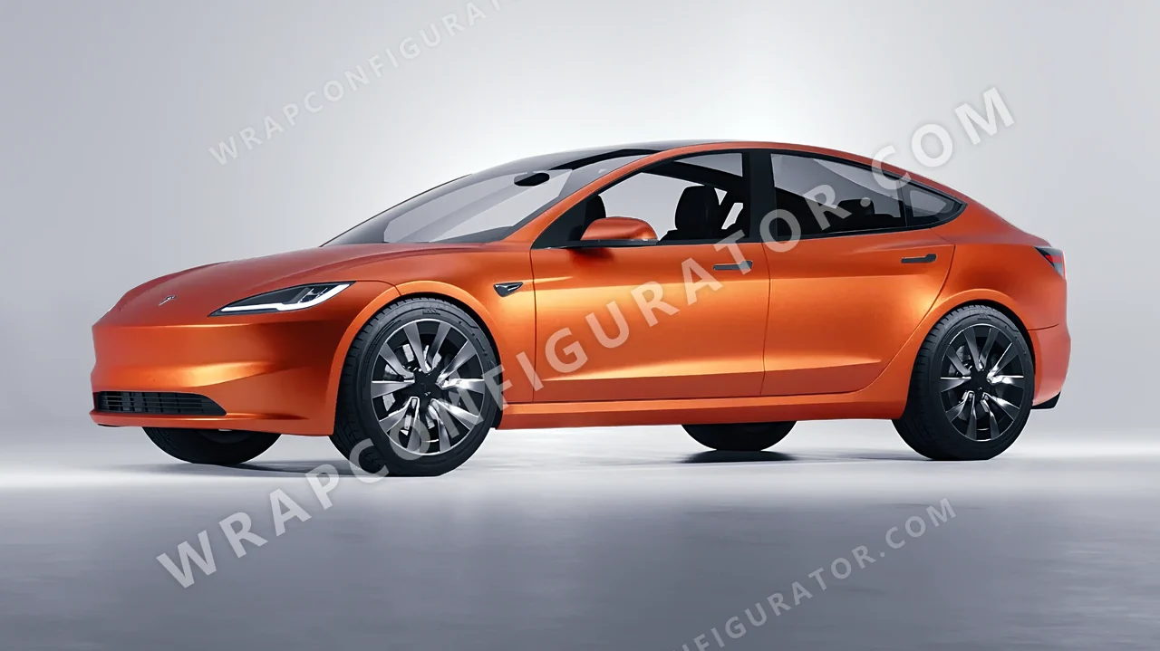 Grey Tesla Model 3 2024 wrapped in KPMF Matt Iced Orange Titanium K75502