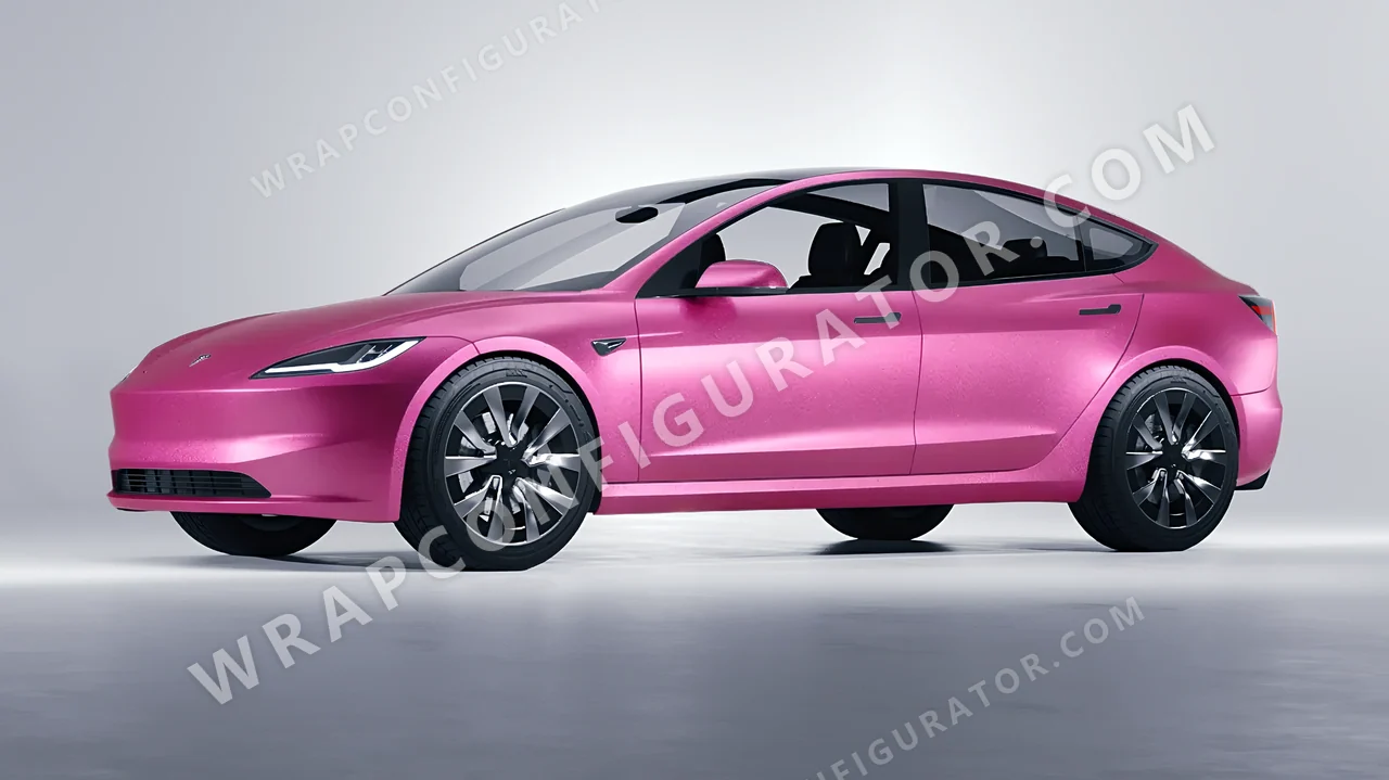 Grey Tesla Model 3 2024 wrapped in KPMF Matt Iced Pink Titanium K75504
