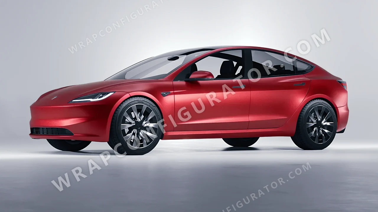 Grey Tesla Model 3 2024 wrapped in KPMF Matt Iced Red Titanium K75506