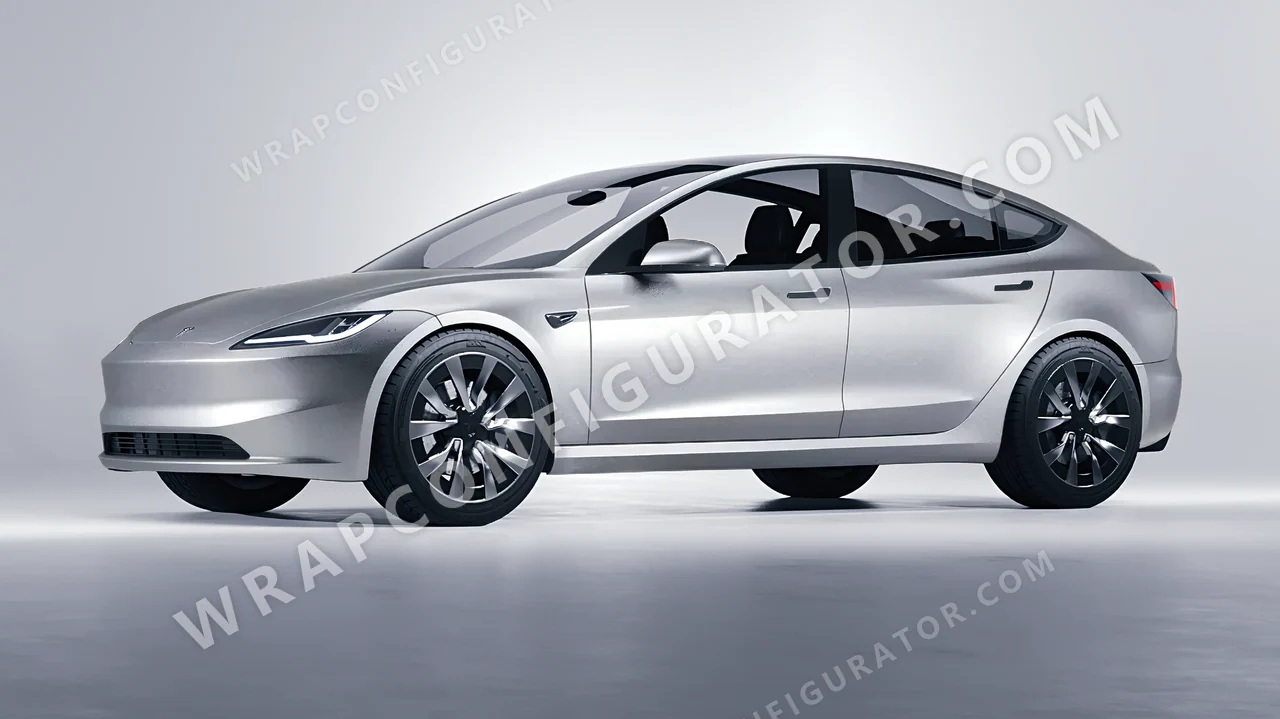 Grey Tesla Model 3 2024 wrapped in KPMF Matt Iced Silver Titanium K75501