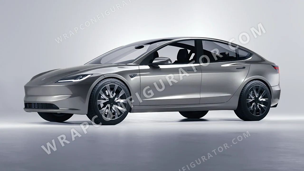 Grey Tesla Model 3 2024 wrapped in ORACAL Aluminium 970RA-908G