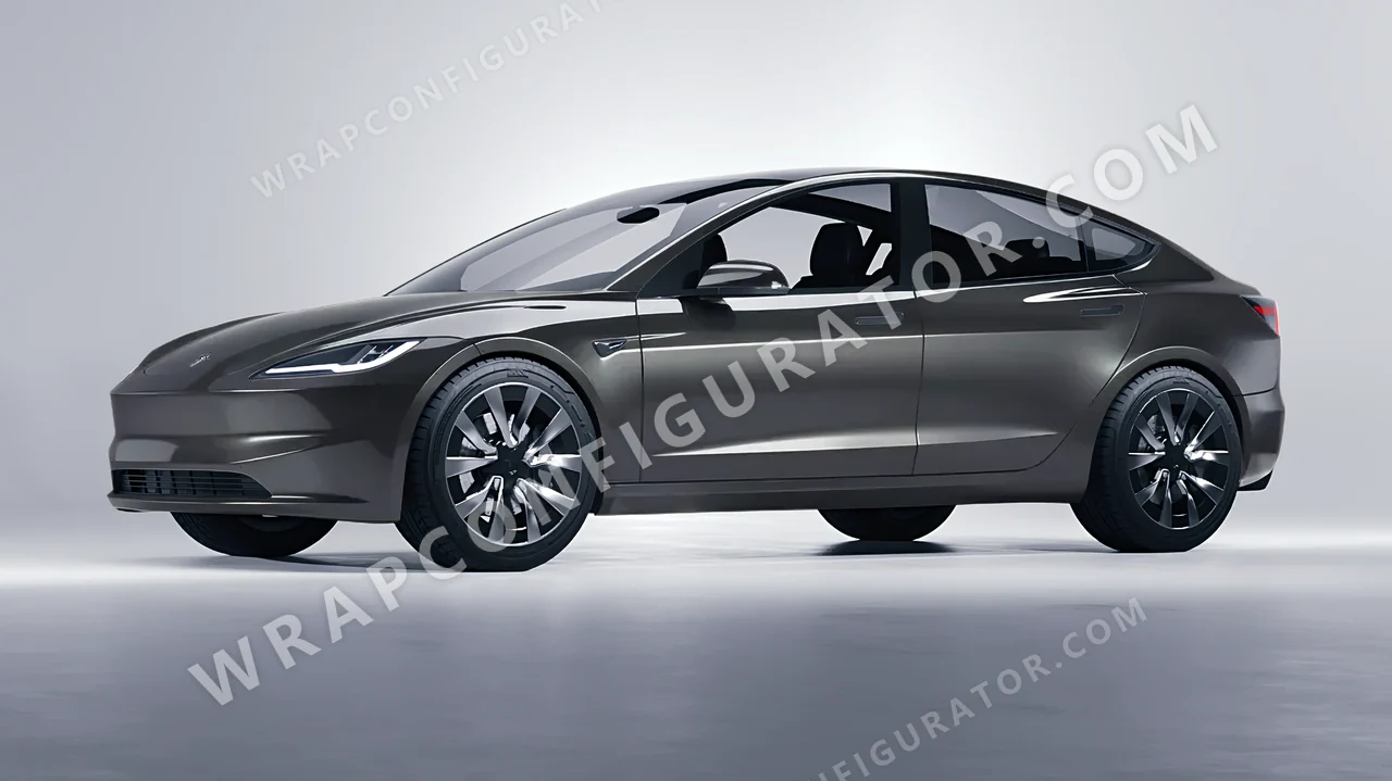 Grey Tesla Model 3 2024 wrapped in ORACAL Anthracite 970RA-093G