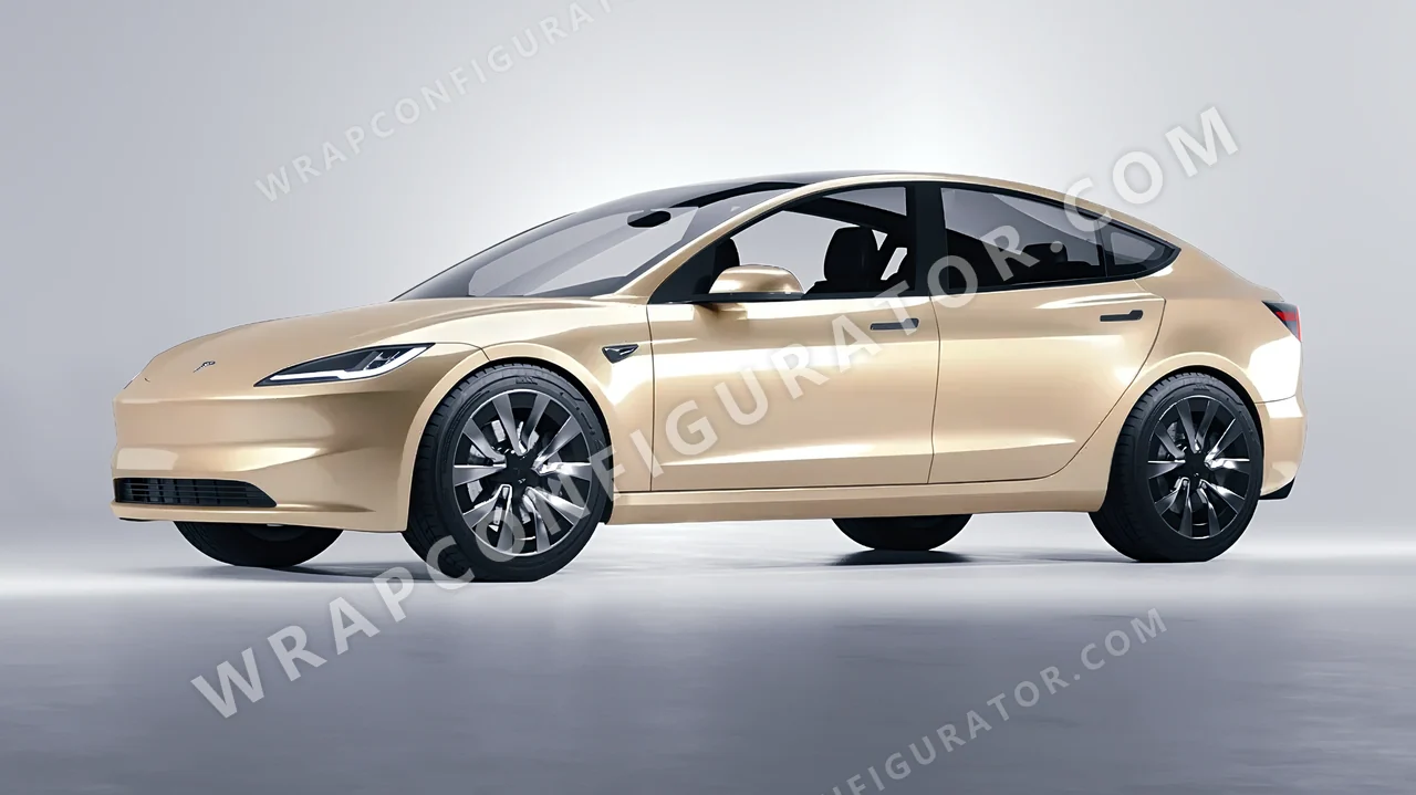 Grey Tesla Model 3 2024 wrapped in ORACAL Brass 970RA-922G