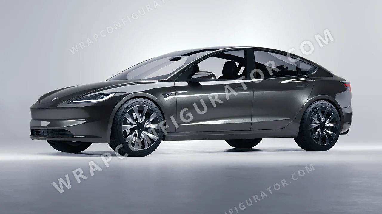 Grey Tesla Model 3 2024 wrapped in ORACAL Charcoal 970RA-937G