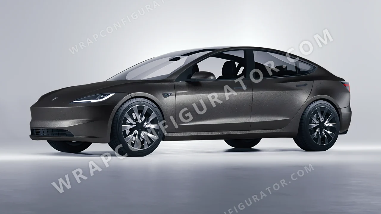 Grey Tesla Model 3 2024 wrapped in ORACAL Charcoal 970RA-937M