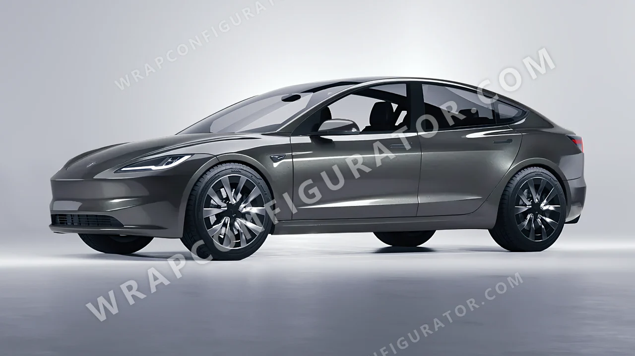 Grey Tesla Model 3 2024 wrapped in ORACAL Graphite 970RA-932G