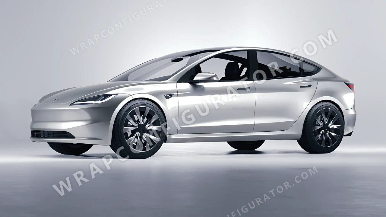 Grey Tesla Model 3 2024 wrapped in ORACAL Silver Lake 970RA-904G