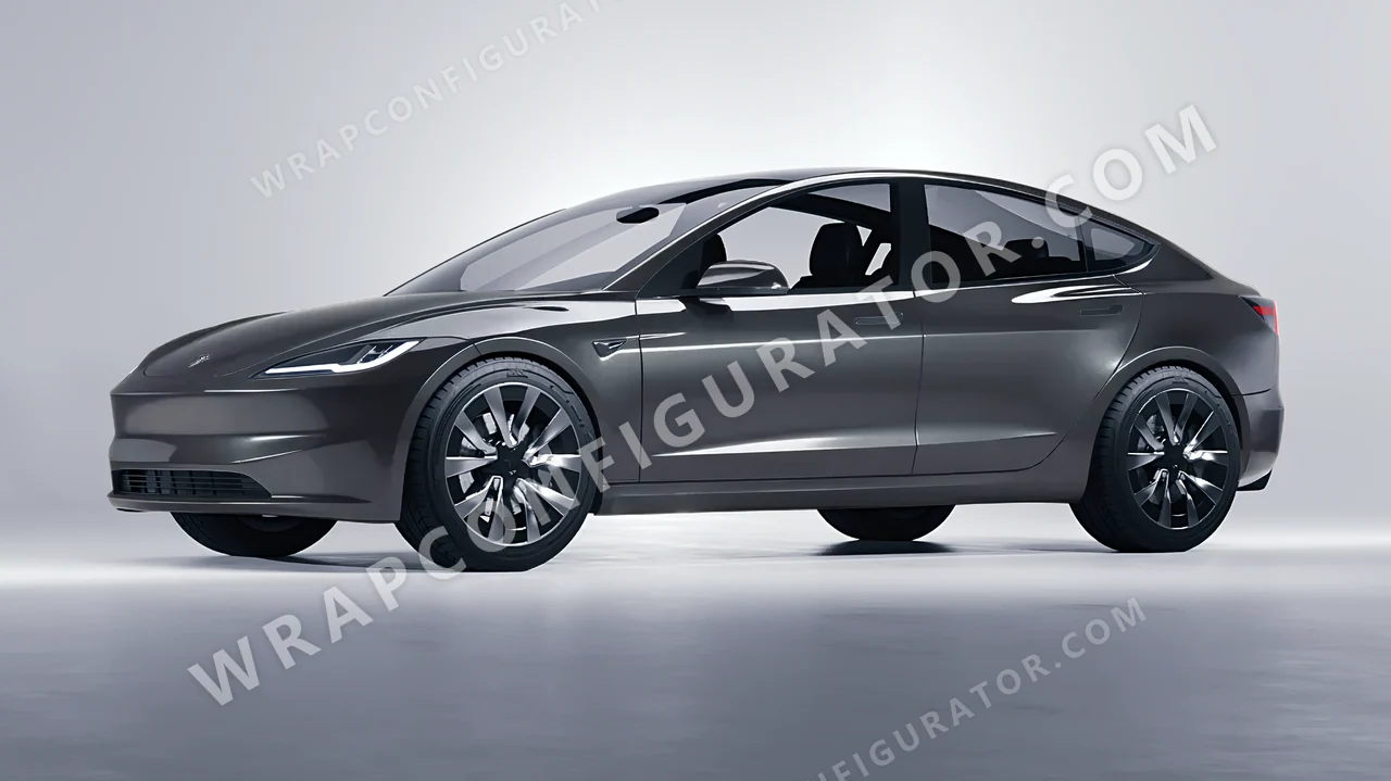 Grey Tesla Model 3 2024 wrapped in ORACAL Steel 970RA-795G