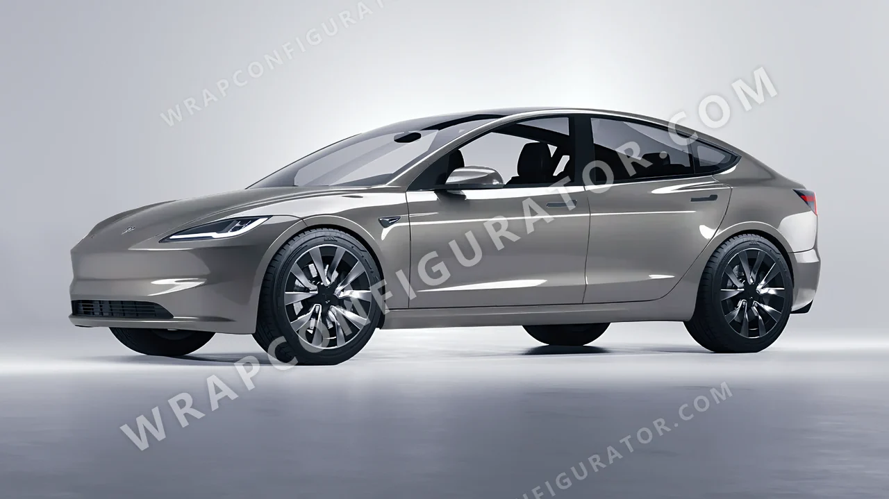 Grey Tesla Model 3 2024 wrapped in ORACAL Tin 970RA-933G