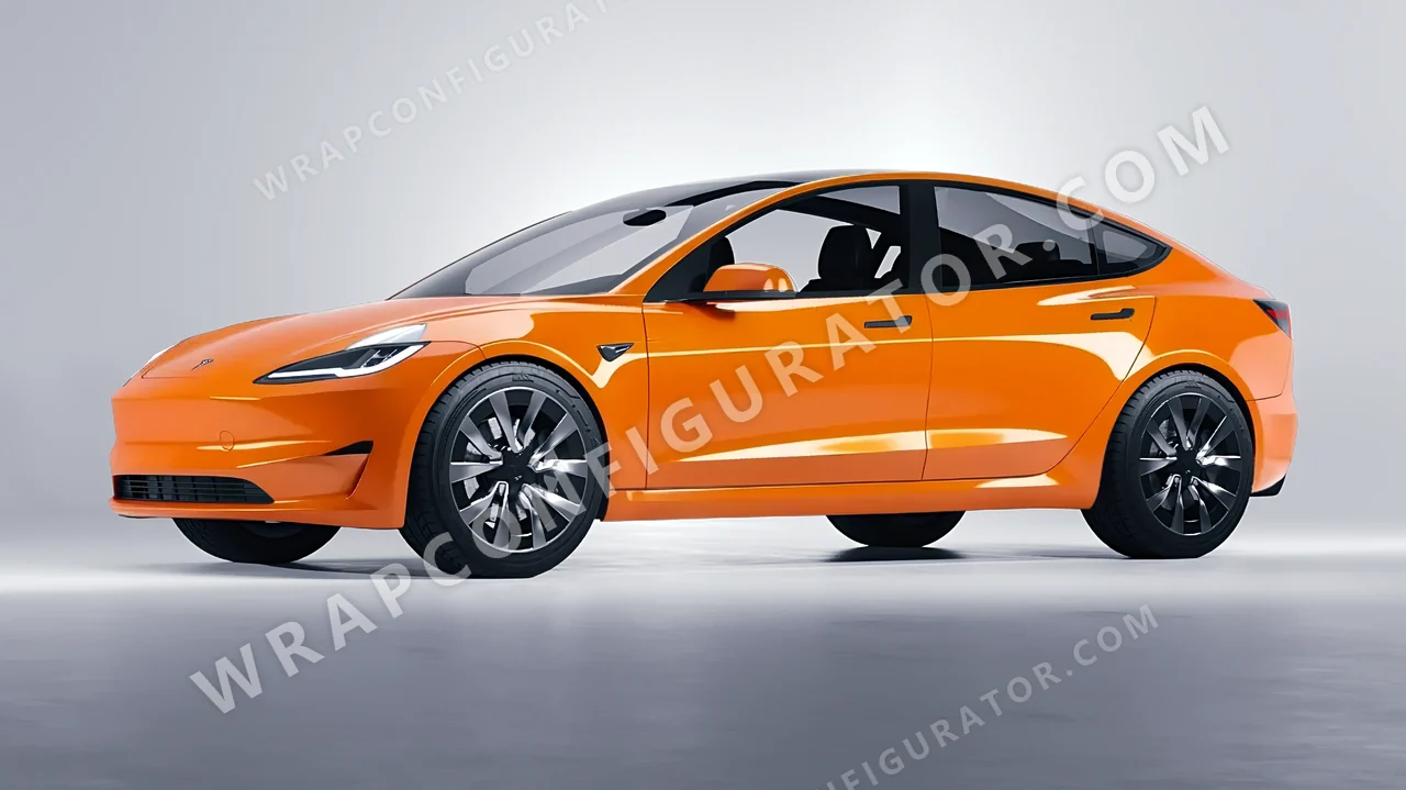 Orange Tesla Model 3 2024 wrapped in 3M Gloss Bright Orange G54
