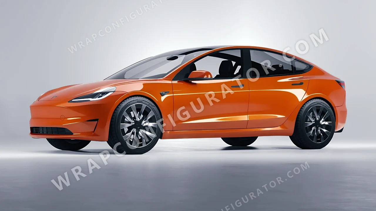 Orange Tesla Model 3 2024 wrapped in 3M Gloss Burnt Orange G14