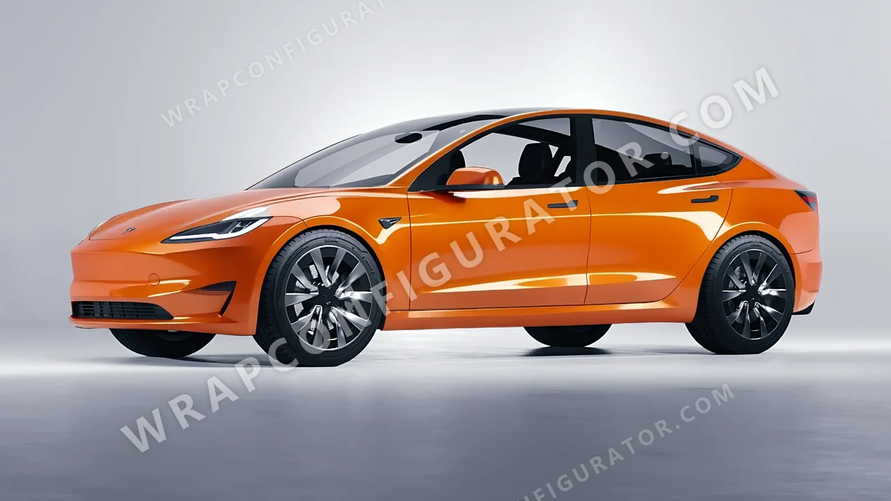 Orange Tesla Model 3 2024 wrapped in 3M Gloss Deep Orange G24