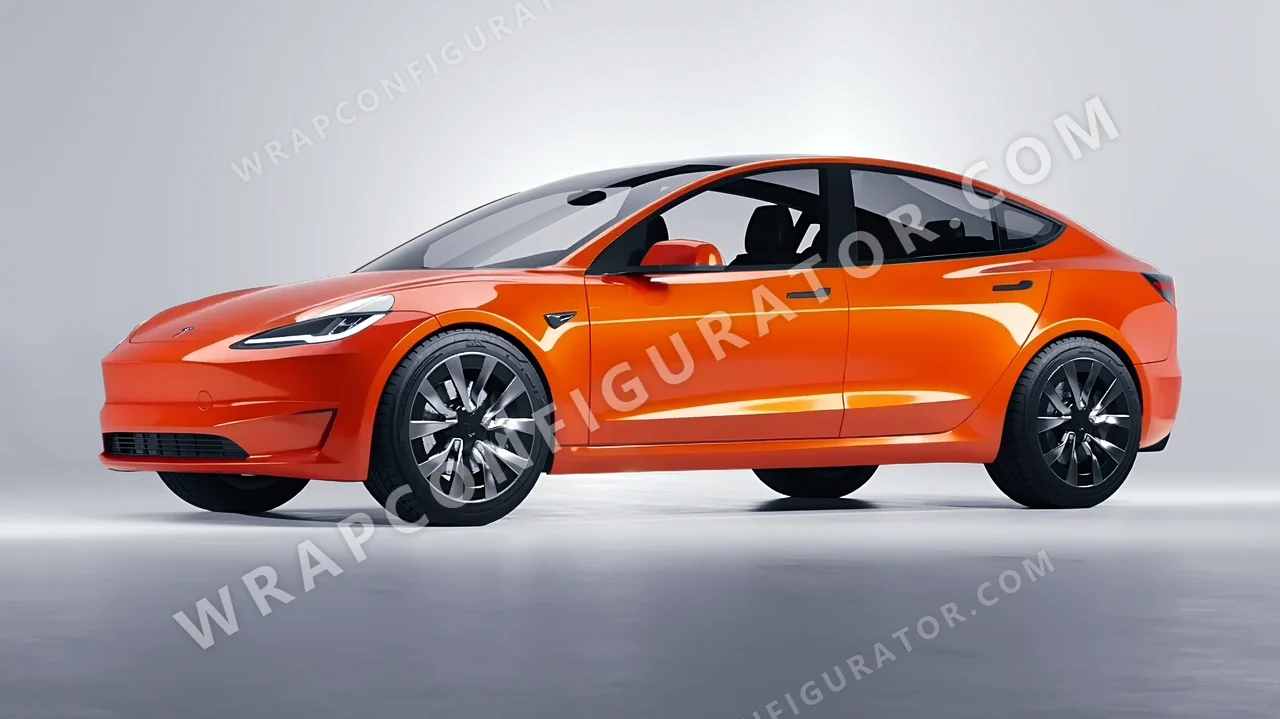 Orange Tesla Model 3 2024 wrapped in 3M Gloss Fiery Orange G364