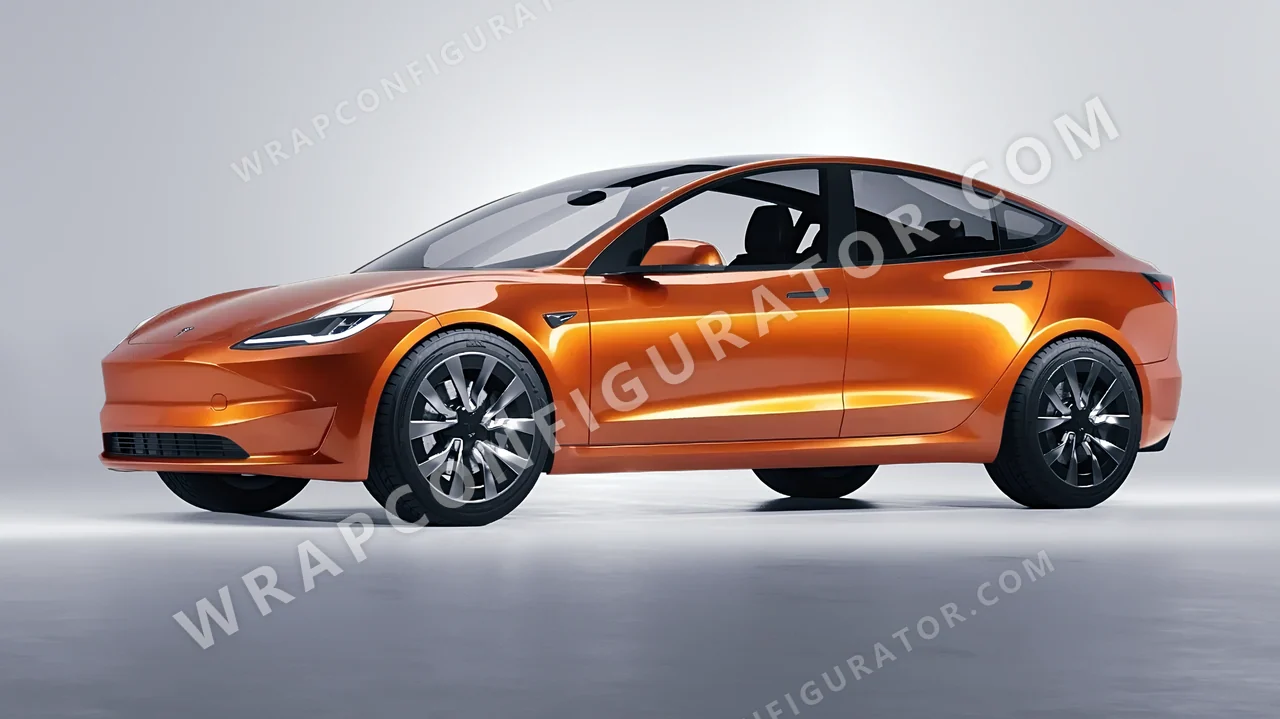 Orange Tesla Model 3 2024 wrapped in 3M Gloss Liquid Copper G344