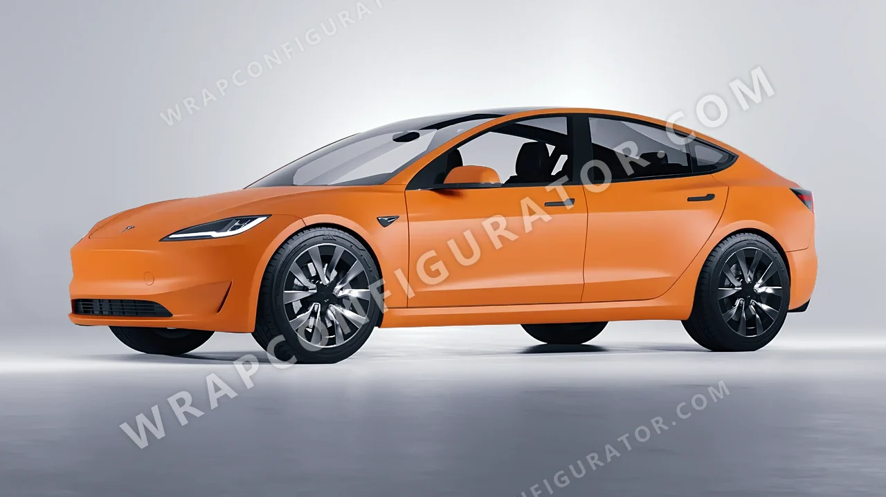 Orange Tesla Model 3 2024 wrapped in 3M Matte Orange M54