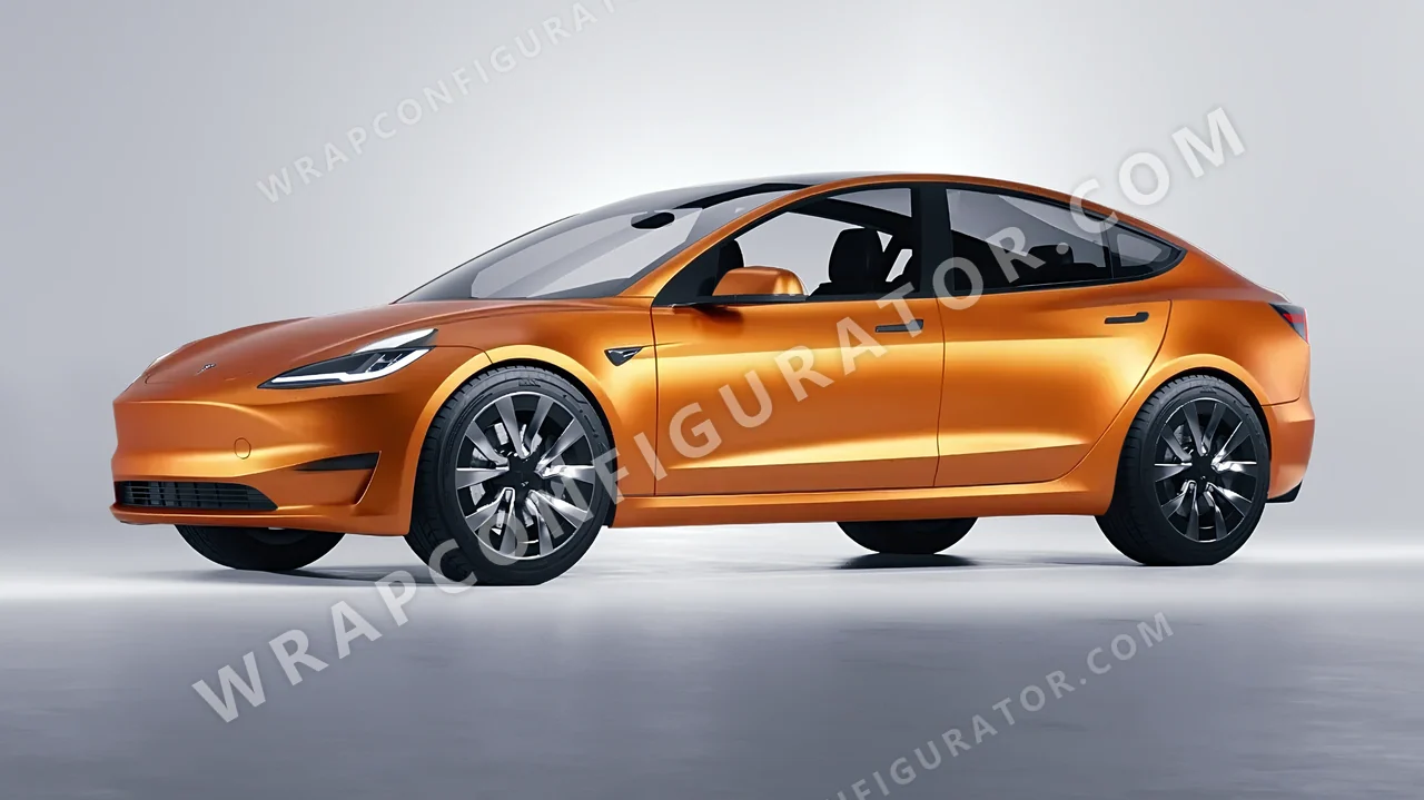 Orange Tesla Model 3 2024 wrapped in Avery Dennison Satin Stunning Orange SW900-316-S