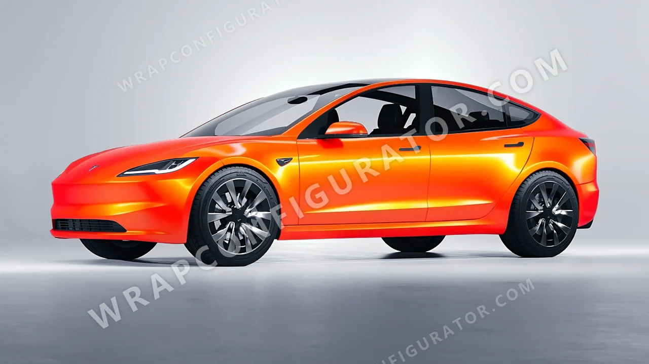 Orange Tesla Model 3 2024 wrapped in Colourshield PPF by HyperPro Deep Orange GSF11-P