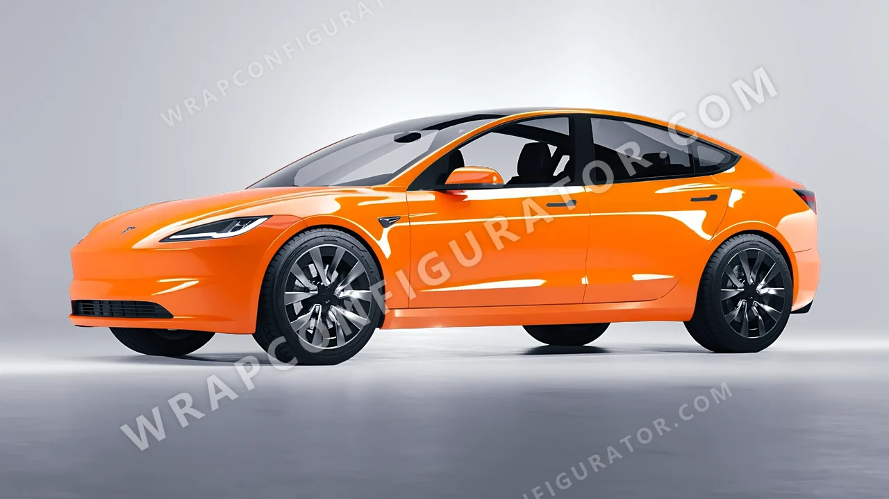 Orange Tesla Model 3 2024 wrapped in Colourshield PPF by HyperPro Papaya Orange HGF50-P