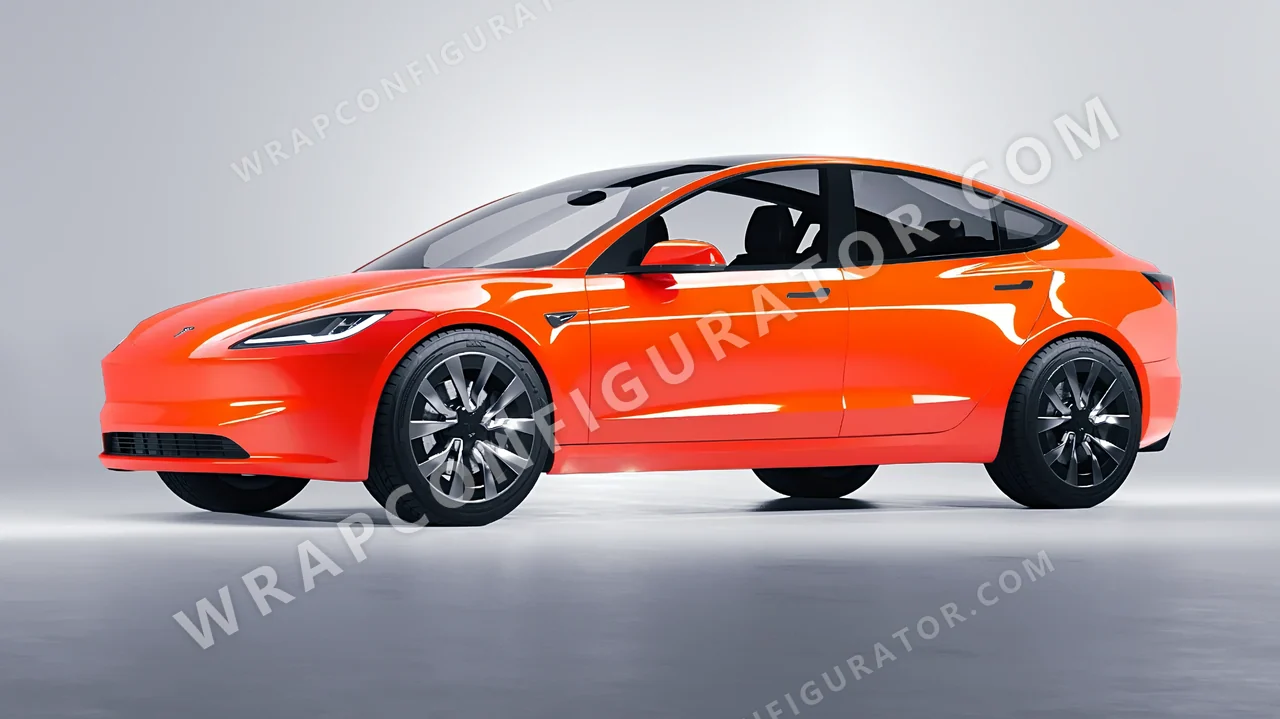 Orange Tesla Model 3 2024 wrapped in Inozetek Dynamic PPF Solar Flame DPPF713