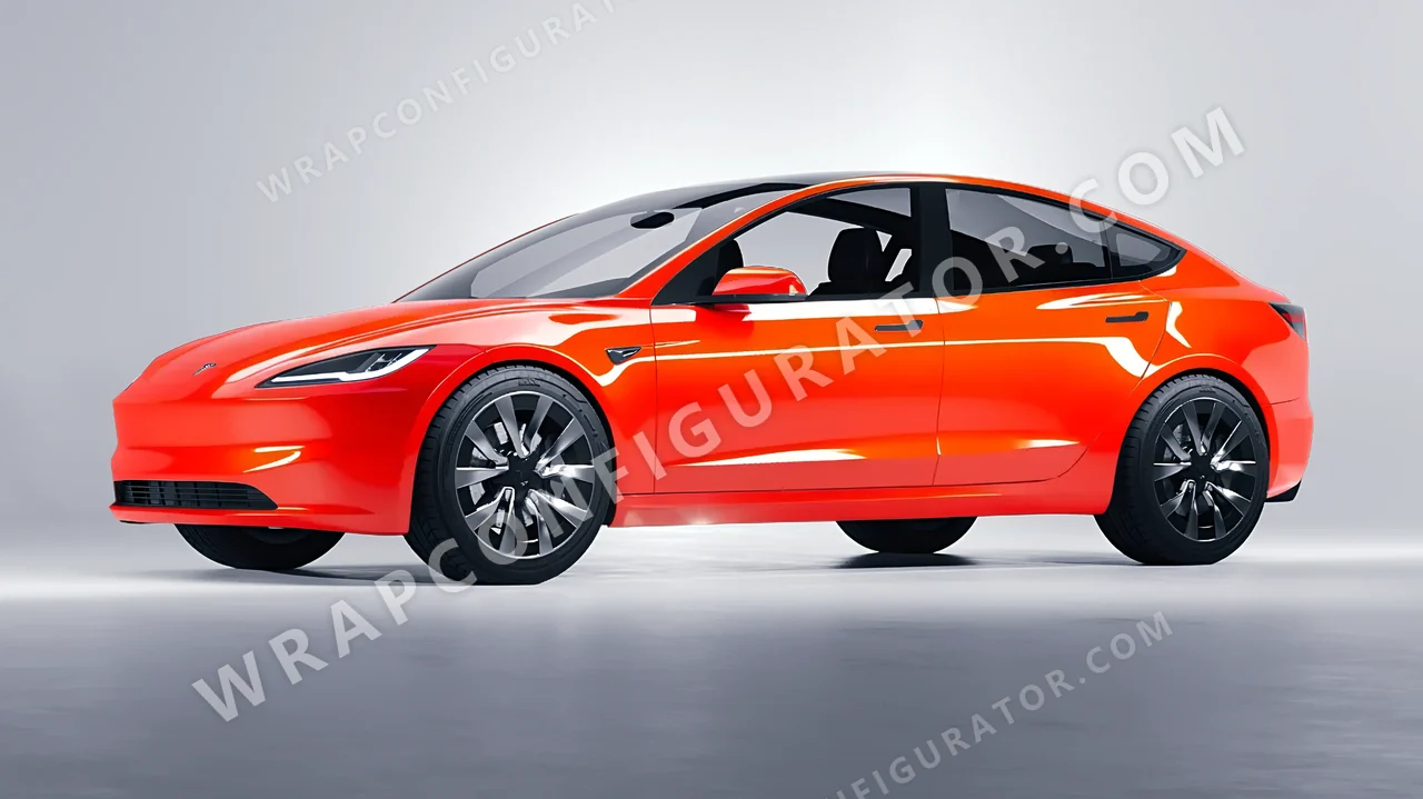 Orange Tesla Model 3 2024 wrapped in Inozetek Dynamic PPF Student Driver Sungset Orange SD102