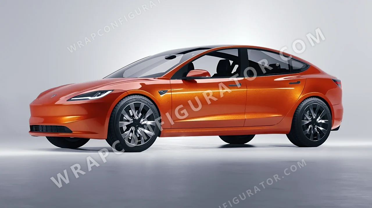 Orange Tesla Model 3 2024 wrapped in KPMF Ember Orange K75404