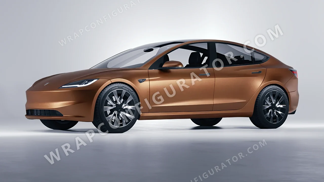 Orange Tesla Model 3 2024 wrapped in KPMF Matt Anodised Bronze K75549