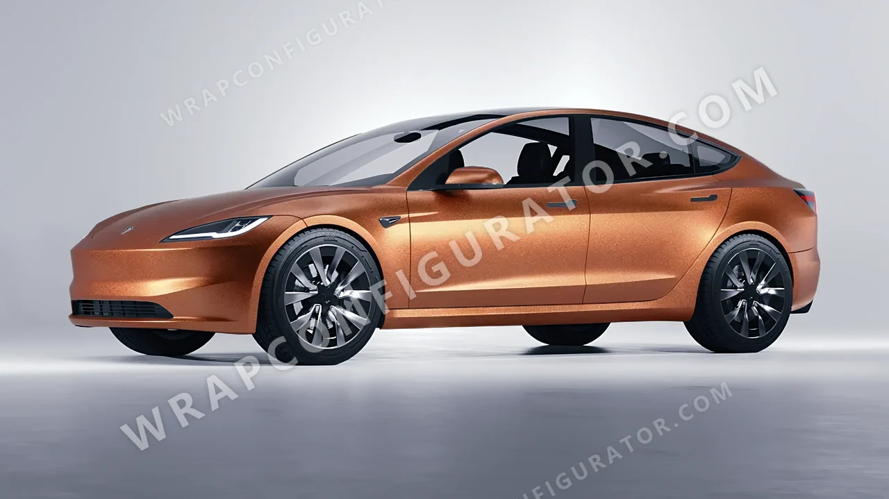 Orange Tesla Model 3 2024 wrapped in ORACAL Copper 970RA-092M