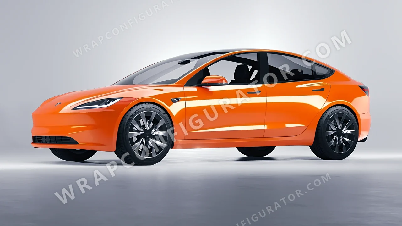 Orange Tesla Model 3 2024 wrapped in ORACAL Municipal Orange 970RA-351G