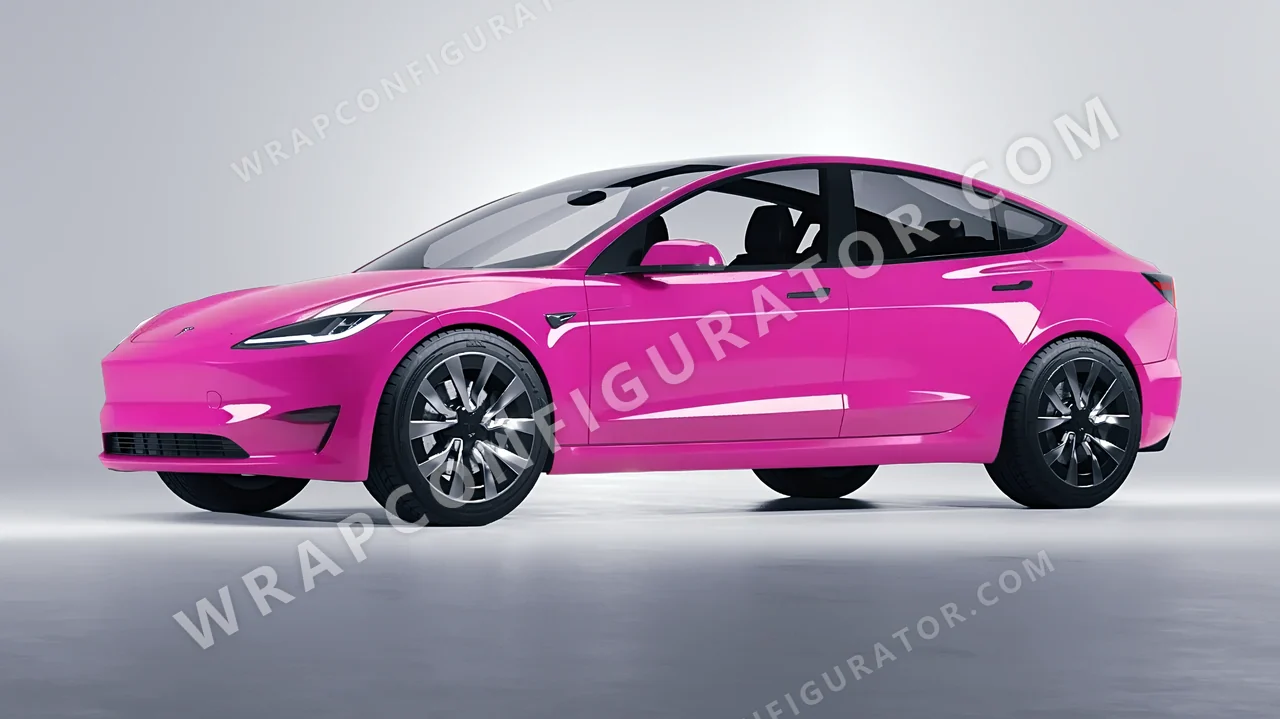 Pink Tesla Model 3 2024 wrapped in 3M Gloss Hot Pink G103
