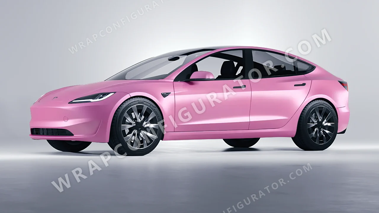 Pink Tesla Model 3 2024 wrapped in Avery Dennison Bubblegum Pink SW900-514-O