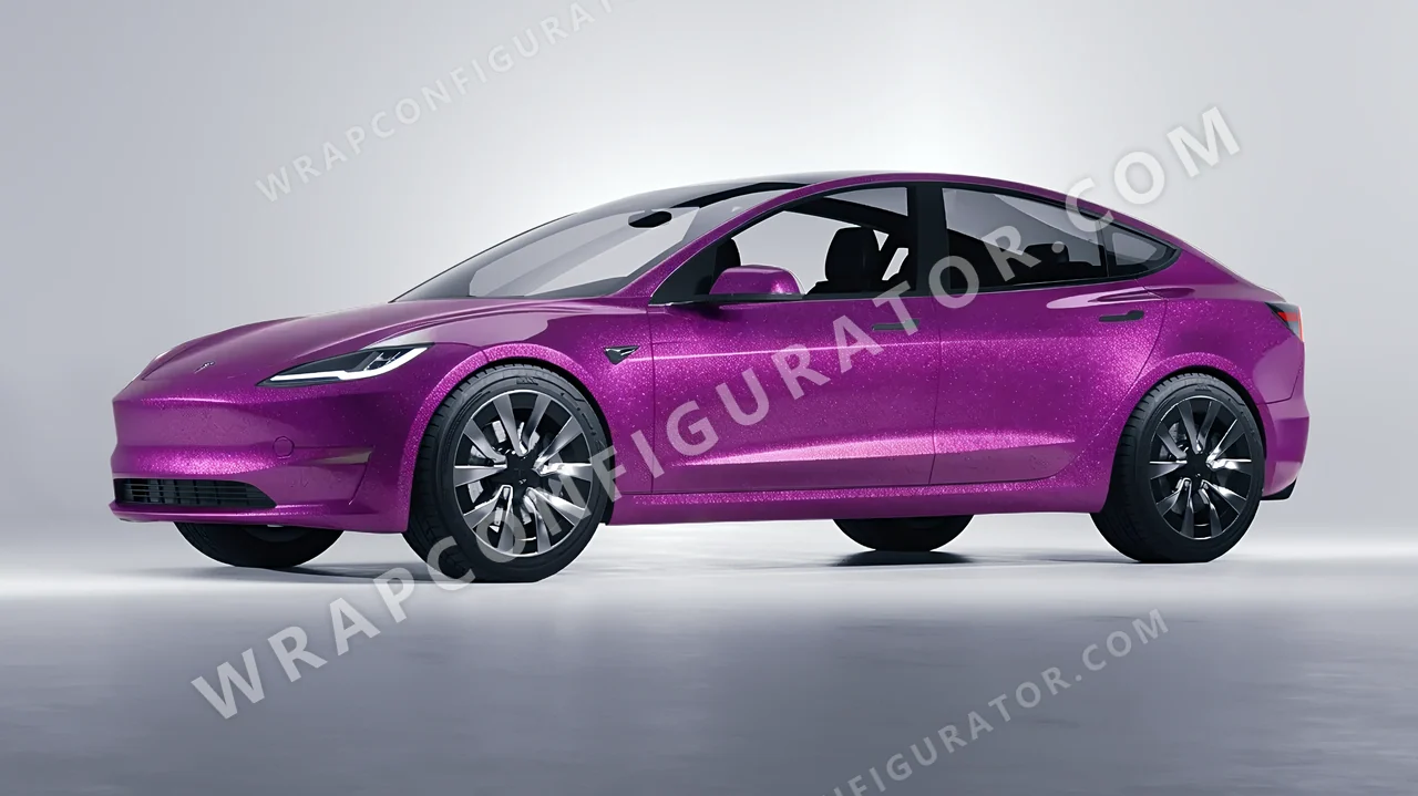 Pink Tesla Model 3 2024 wrapped in Avery Dennison Cosmic Rose SW900-526-M