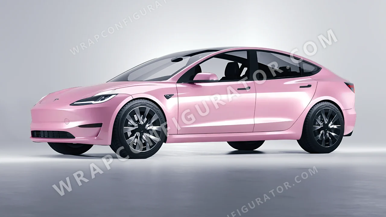 Pink Tesla Model 3 2024 wrapped in Avery Dennison Gloss Pearl Tutu Pink SW900-523-S