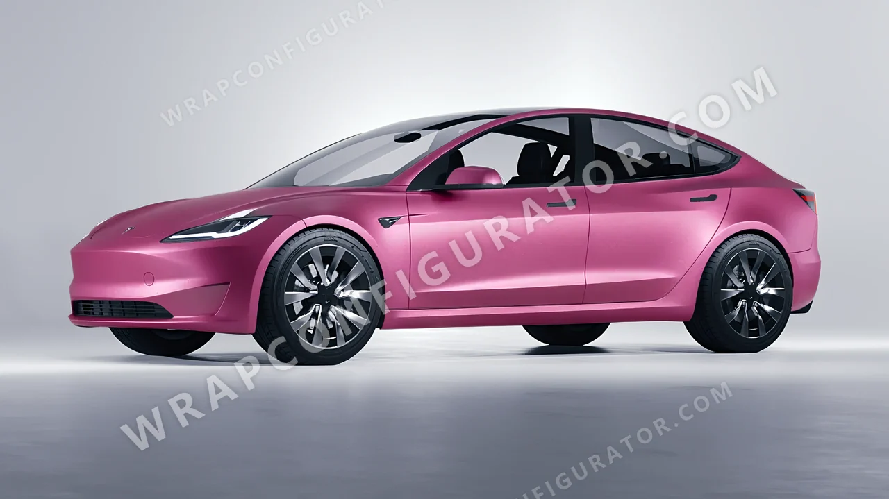 Pink Tesla Model 3 2024 wrapped in Avery Dennison Pink SW900-520-M