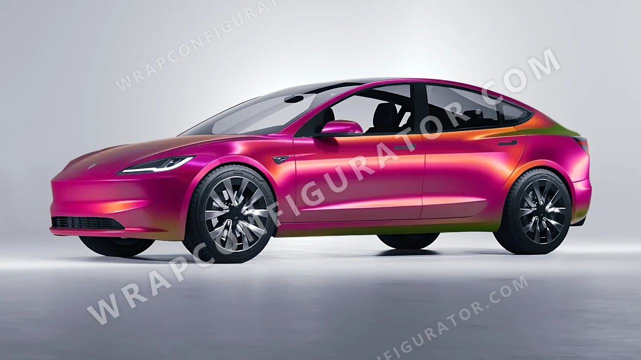 Pink Tesla Model 3 2024 wrapped in Colourshield PPF by HyperPro Daybreak Pink GB02-P